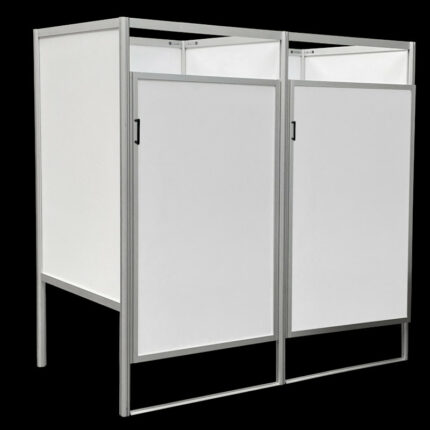 Kleedkamers 2 op rij wit HxBxD 200x200x100cm FLX, aluminium frame, gemelamineerd spaanplaat, afsluitbare deuren, voor winkels en evenementen.