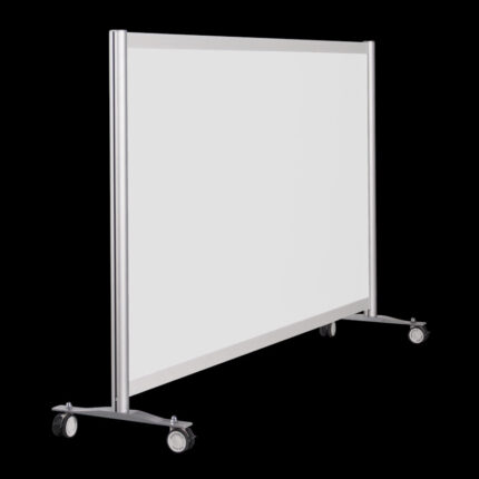Witte wand op wielen, 115cm hoog en 186cm breed, te gebruiken als scheidingswand, expositiewand, expopaneel of posterbord.
