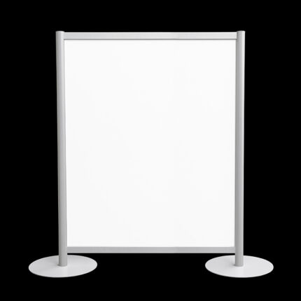 Witte wand basis, op schijven, 190cm hoog en 145cm breed. Ook te gebruiken als scheidingswand, expositiewand, expopaneel of posterbord.