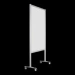 Witte wand op wielen, open onderzijde, 197cm hoog en 104cm breed, ook te gebruiken als scheidingswand, expositiewand, expopaneel of posterbord.