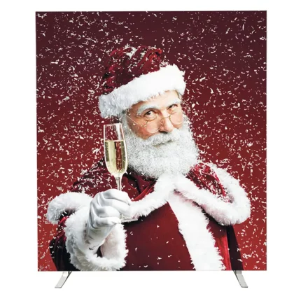 Themawand Kerstman akoestisch op voeten HxB 228x193cm met geprinte doeken en geluidsdempende vulling, scheidingswand voor kantoor, beurs, event en flexibele werkruimtes.