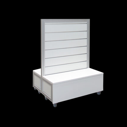 Middenmeubel slatwall wit HxB140x104cm met ladenkasten op wielen