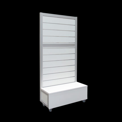 Wandmeubel slatwall wit HxB211x104cm met ladenkast en opzetstuk op wielen