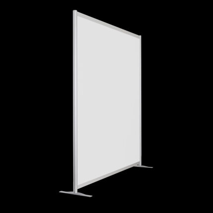 Witte wand op voeten, 213cm hoog en 203cm breed. Ook te gebruiken als scheidingswand, expositiewand, expopaneel of posterbord.
