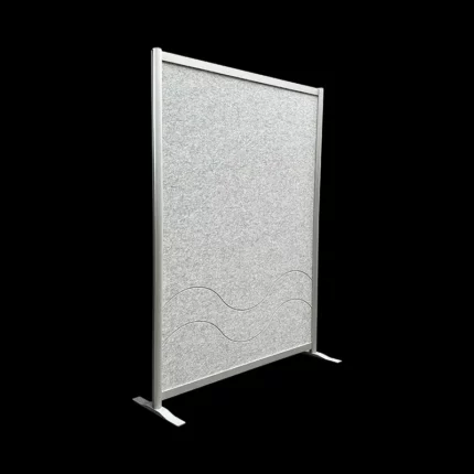 Akoestische wand van witgrijs vilt op voeten 190x130 cm, geluidswerende scheidingswand voor kantoor, beurs, expositie en flexibele werkruimtes.