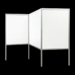 Witte expowand 3-luiks 210x312cm met halfopen onderzijde, zigzag-opstelling, zijzicht. scheidingswand, expositiewand, expopaneel of posterbord.