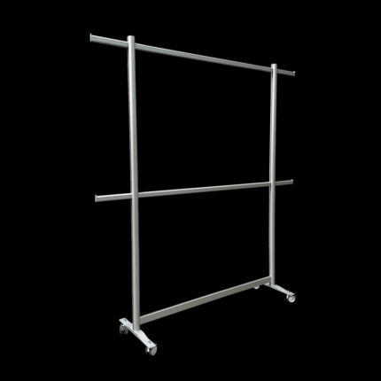 Kledingrek HxBxD197x195x45cm dubbele inhang op wielen. Zijaanzicht.
