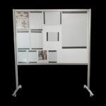 Magneetwand wit op wielen met transparante PVC-hoezen met magneetstrips en zonder kader
